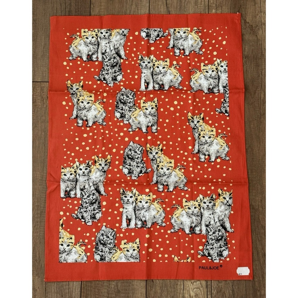 PAUL & JOE Orange Cat Kitten Polka Dot Cotton Kitchen Tea Towel 20x27 NWOT